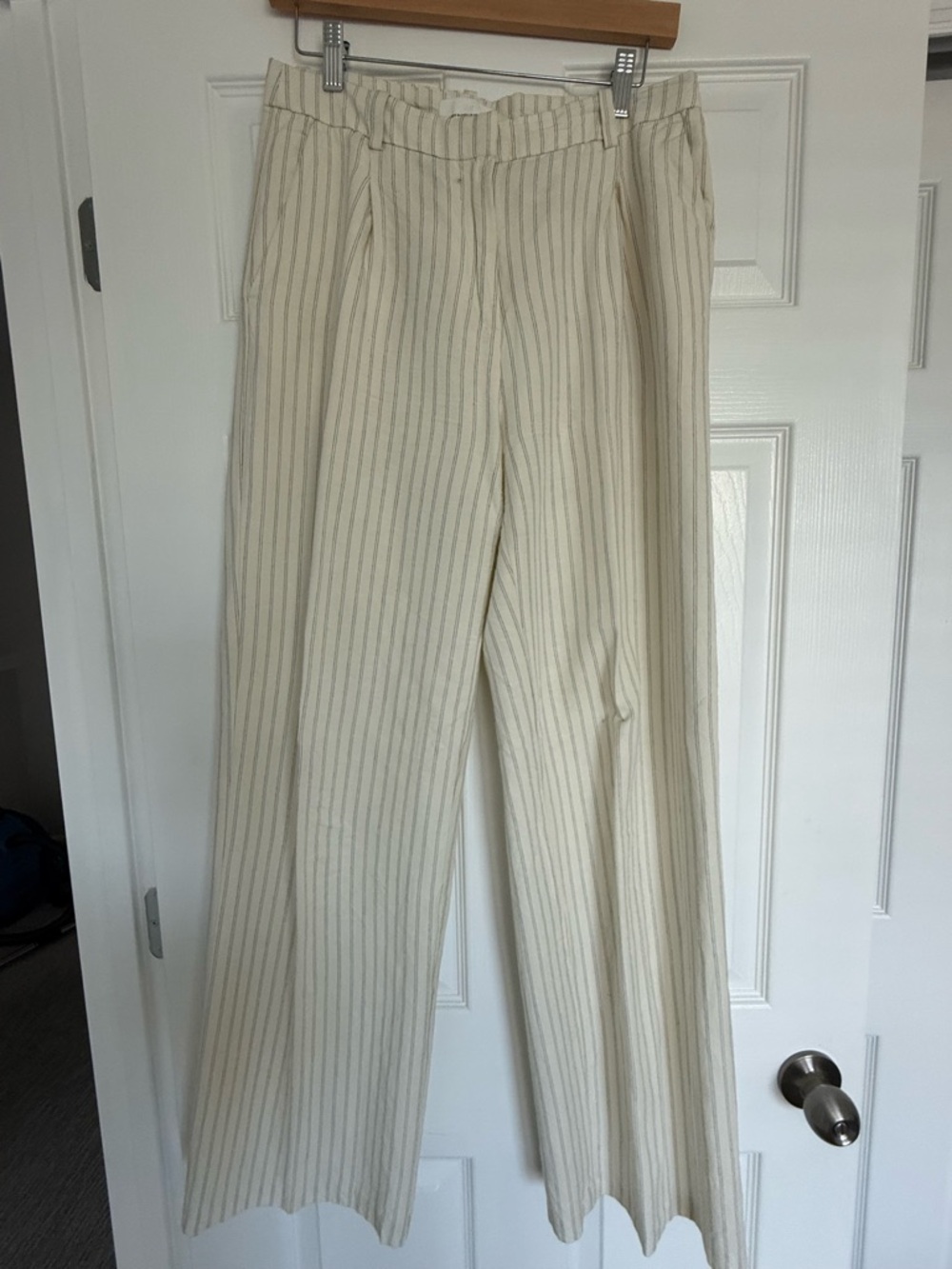 H&M Cream Pinstripe Woman’s Wide Leg Pants